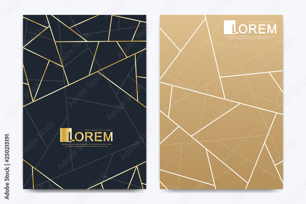 Poster modern vector template wedding invitation cards with marble texture background and golden geometric 