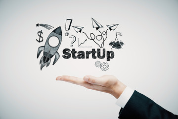 Business scheme concept, startup double exposure background.