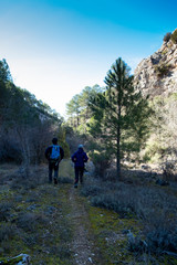 Route through the mountain on a sunny but cold winter day