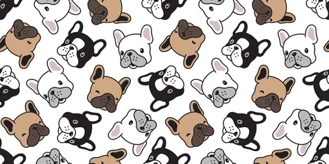 Wall murals Dogs Dog seamless pattern french bulldog vector scarf isolated head puppy cartoon tile background repeat wallpaper illustration