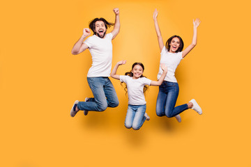 Full length body size portrait of nice lovely adorable attractive positive cheerful people dad...