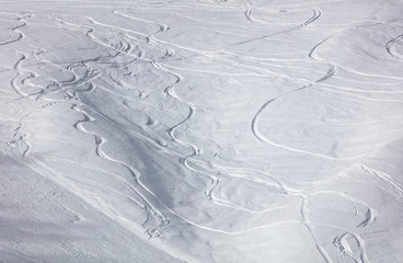 Fototapeta na wymiar Snow tracks at Schuttannen Ski Resort