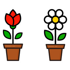 cartoon cute chamomile and tulip in a pot vector