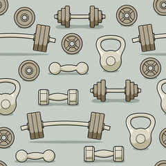 Gym barbells and dumbbells seamless pattern - 250218307