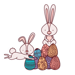 easter rabbits with egg isolated icon