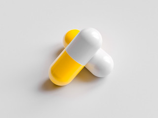 Pharmaceutical medicine pill on white background. Health care concept. 3D render illustration.