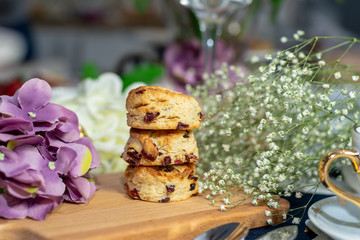 Dessert - Scones on dessert table. Shallow depth of field