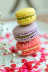 Macarons and sprinkles on Dessert Table. Shallow depth of field