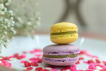 Macarons and sprinkles on Dessert Table. Shallow depth of field