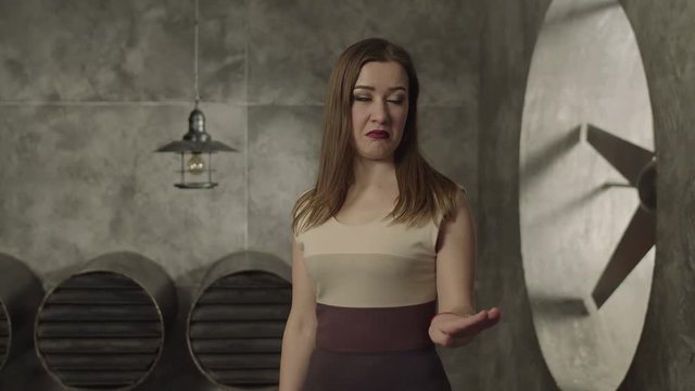 Displeased charming woman pointing with finger to herself, making no gesture, expressing disgust and dissatisfaction with indecent proposal. Irritated pretty female rejecting man, showing stop gesture