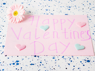 Happy Valentine's day pink card with flowers
