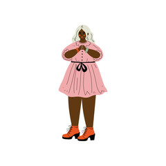 Plump African American Woman With Blond Hair, Female Character Loving Her Body, Self Acceptance, Beauty Diversity, Body Positive Vector Illustration