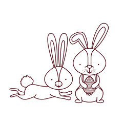 easter rabbits with egg isolated icon
