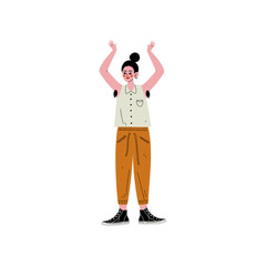 Young Woman Standing with Her Arm Raised to Show Hair in Her Armpits, Female Character Loving Her Body, Self Acceptance, Beauty Diversity, Body Positive Vector Illustration