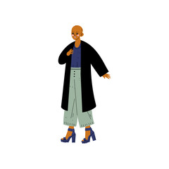 Dark Skinned Bald Young Woman in Casual Clothes, Self Acceptance, Beauty Diversity, Body Positive Vector Illustration