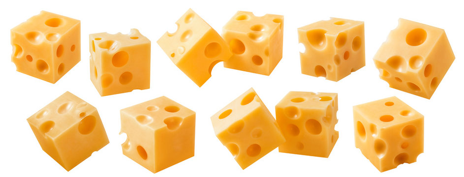 Cheese Cube Pieces Set Isolated On White Background