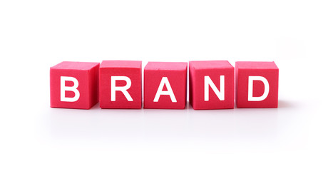 Brand word on red color cubes isolated on white background