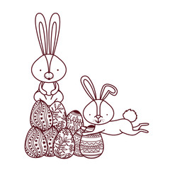 easter rabbits with egg isolated icon