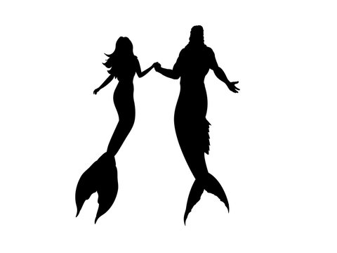 Mermaid man woman silhouette mythology fantasy. Vector illustration.