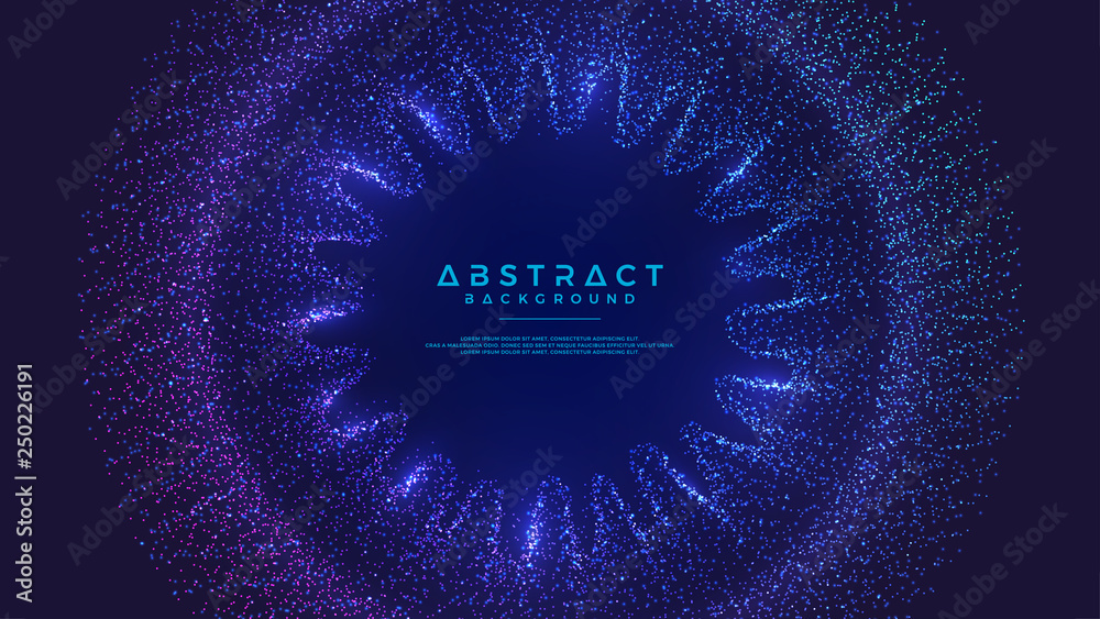 Poster dynamic abstract liquid flow particles background. shining abstract particle flow background. futuri