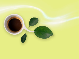 Tasse Kaffe mit Blätter.