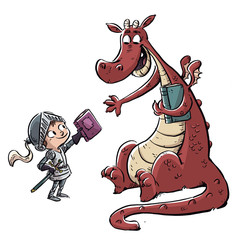 niño caballero con dragon y libro