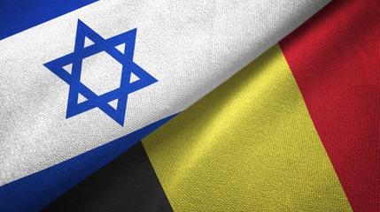 Israel and Belgium two flags textile cloth, fabric texture