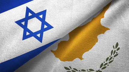 Israel and Cyprus two flags textile cloth, fabric texture