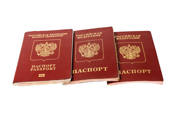 Three passport of the citizen of the Russian Federation on a white background