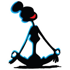 Cartoon woman sitting in a lotus position doing yoga vector illustration