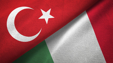 Turkey and Italy two flags textile cloth, fabric texture