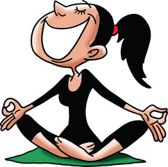 Cartoon woman sitting in a lotus position doing yoga vector illustration