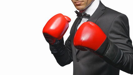 Businessman in boxing gloves isolated