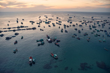 Top view of the sea in which the boats swim fishermen