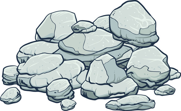 Rocks and stones set,  piled on white background.
