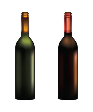 Set of wine bottles isolated on white background.