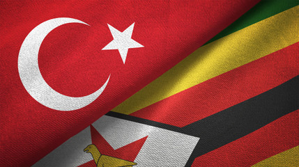 Turkey and Zimbabwe two flags textile cloth, fabric texture