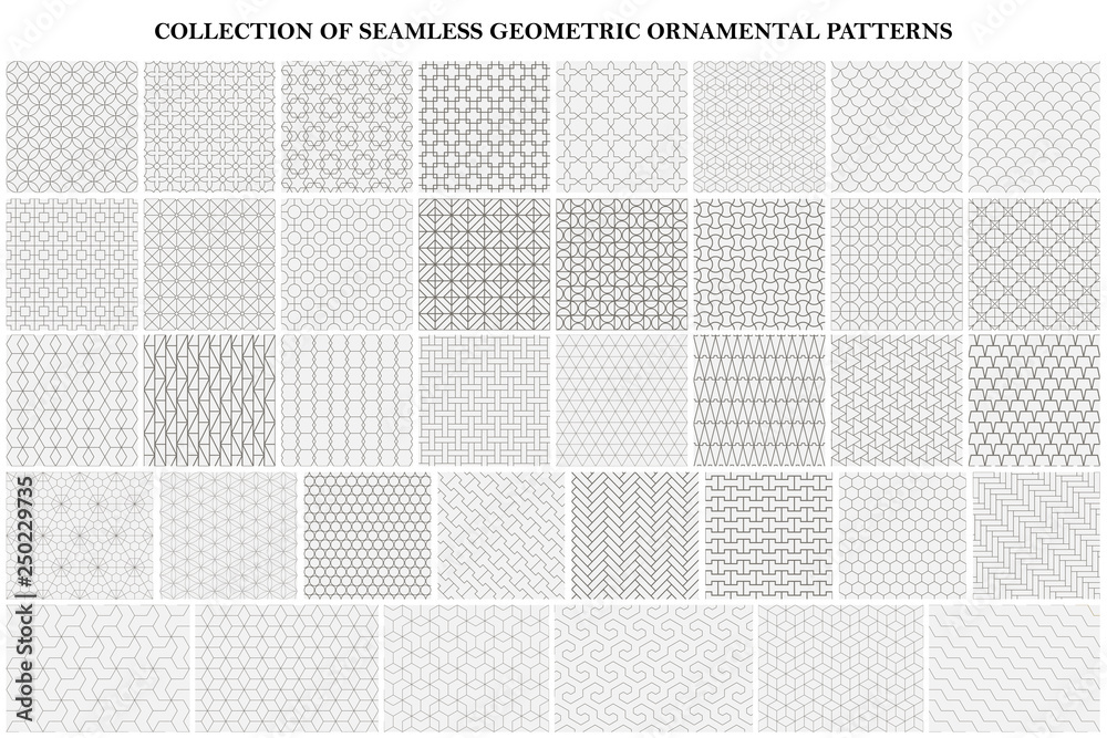 Wall mural big bundle of geometric seamless patterns - ornamental symmetric design. collection of vector decora