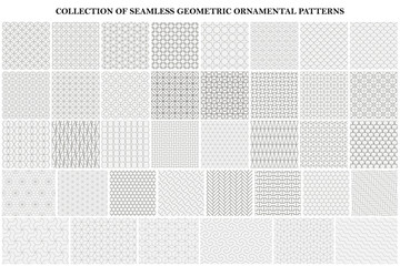 Big bundle of geometric seamless patterns - ornamental symmetric design. Collection of vector decorative backgrounds