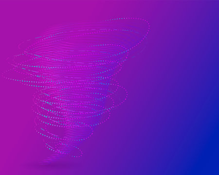 Tornado, storm swirls in purple and blue colors. Abstract vector colorful neon wind twist background. 