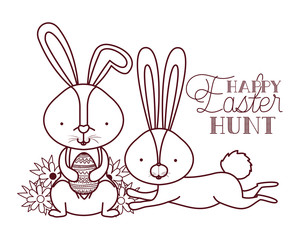 happy easter hunt label with rabbit icon