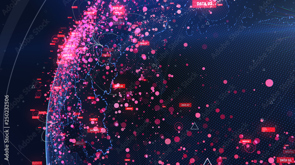 Poster global network technology. data exchange and global network over the world 3d rendering. global netw