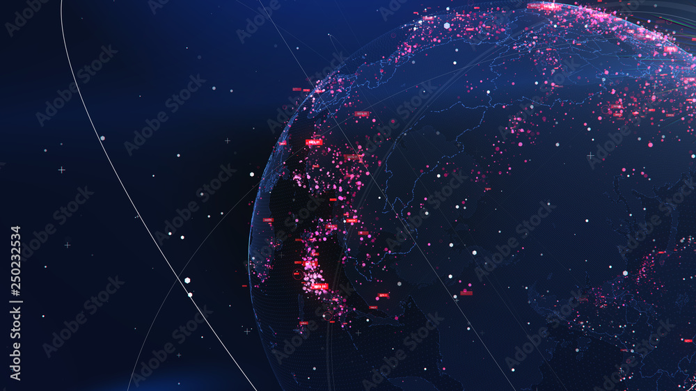 Poster global network technology. data exchange and global network over the world 3d rendering. global netw