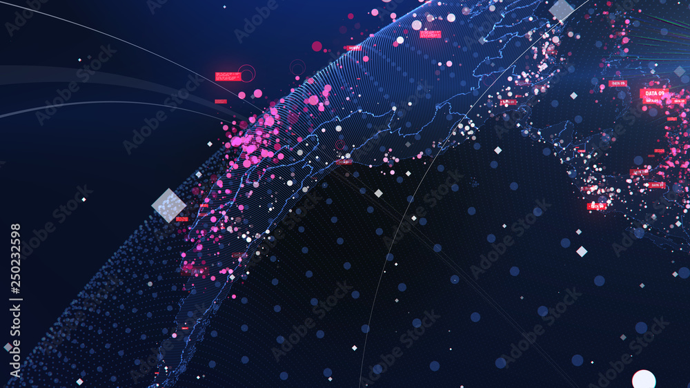 Poster global network technology. data exchange and global network over the world 3d rendering. global netw