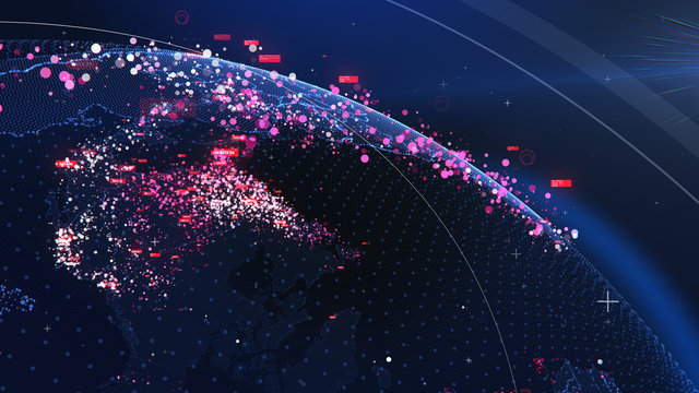 Global Network Technology. Data exchange and global network over the world 3D rendering. Global network connection and data connections concept
