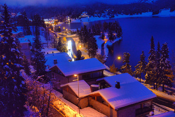 night  panorama of Sankt Moritz (Saint Moritz, San Maurizio) town in Engadine, Swiss Alps