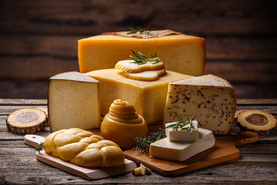 Composition of assorted cheese