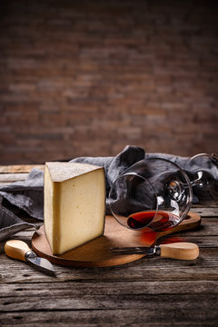 Cheese with glass of red wine