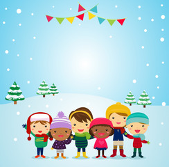 Obraz na płótnie Canvas Group of children in winter clothes