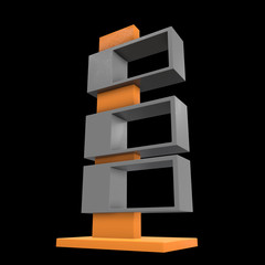 Showcase Displays Retail Shelves Stand. Trade show booth. 3d render illustration on black background. Template mockup for your design.